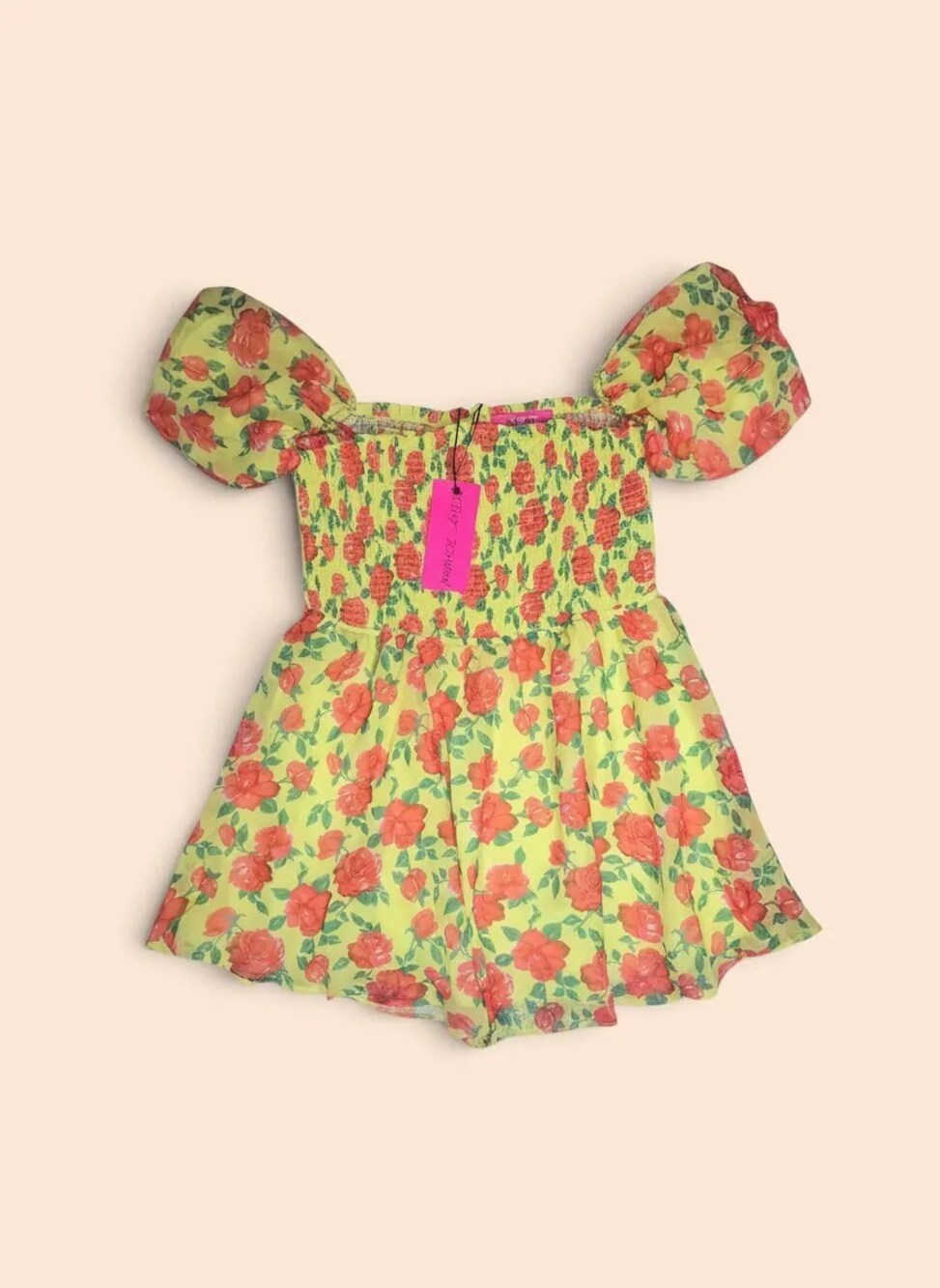 Betsey Johnson Steve Madden NWT Floral Puff Sleeve Babydoll Dress Yellow XXL